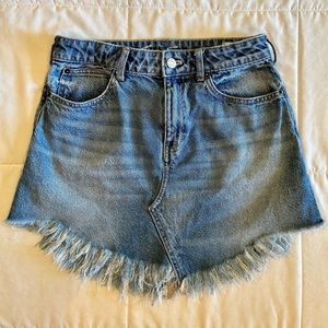 Free People Denim Fringe Skirt